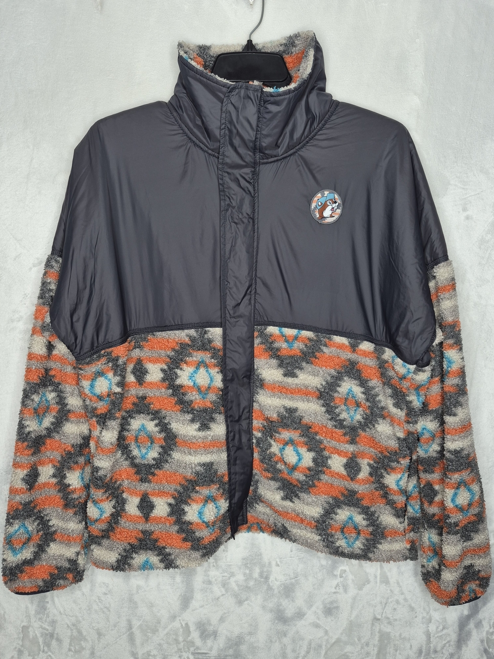 Buc-ees Aztec Southwestern Fleece Full Zip Jacket Gray Womens 2XL 26x26.5